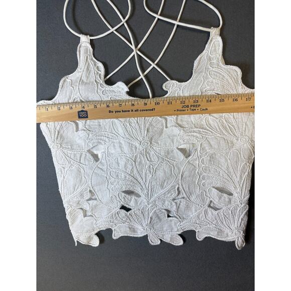 NWT H&M White Summer Top Floral Embroidered Criss Cross Back Thin M - Picture 5 of 10